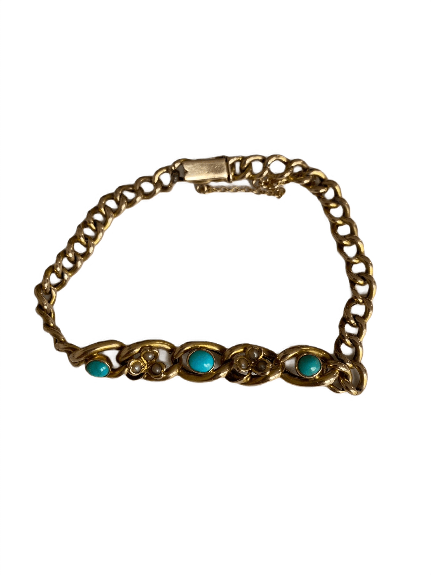 Edwardian Turquoise and Pearl Bracelet - 9ct Gold | Anadej - Art ...
