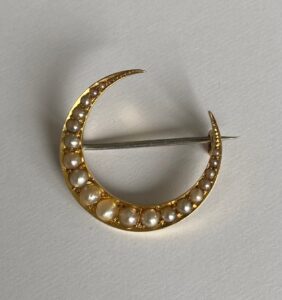 Victorian Crescent Moon Brooch with Inscription