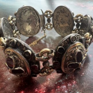 Georgian Repoussé Bracelet with Table Cut Garnets - Silver