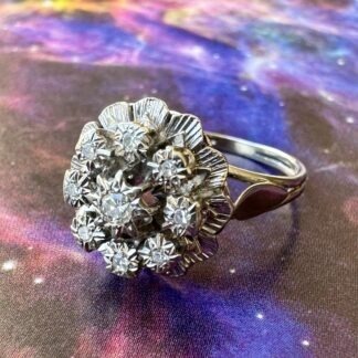 Antique French Diamond Flower Ring - 18ct White Gold
