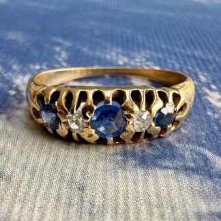 Victorian Sapphire and Diamond 5 Stone Ring - 18ct Gold