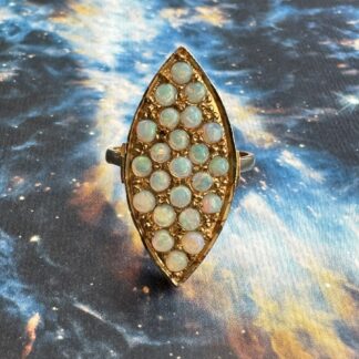 Victorian Style Pave Set Opal Navette Ring - 18ct Gold