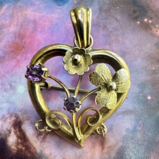 Art Nouveau Floral Heart Pendant and Brooch - 9ct Gold