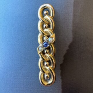 Suffragette Chain Brooch With Sapphire and Seed Pearls - 15ct Gold