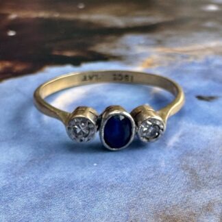 Art Deco Sapphire and Diamond Trilogy Ring - 18ct Gold and Platinum