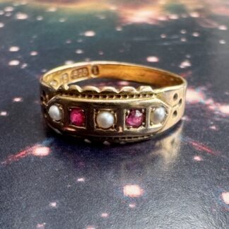 Victorian Ruby and Pearl Ring in 15ct Gold