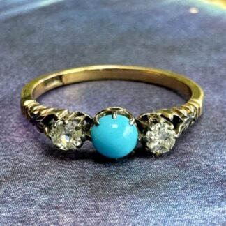 Victorian Turquoise and Diamond Trilogy Ring - 18ct Gold