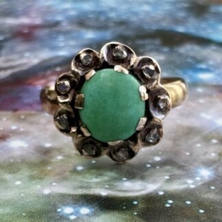 Antique Turquoise and Rose Cut Diamond Ring - 10ct Gold