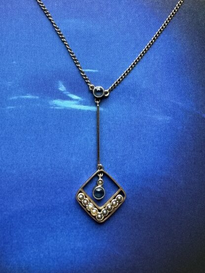 Edwardian Sapphire and Seed Pearl Necklace - 9ct Gold - Image 3