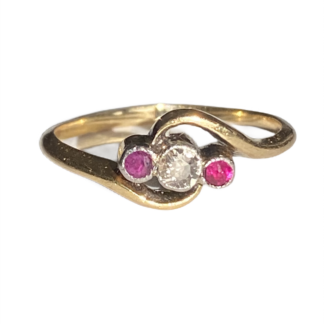 Vintage Ruby and Diamond Crossover Ring 18ct Gold