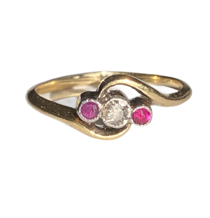 Vintage Ruby and Diamond Crossover Ring 18ct Gold