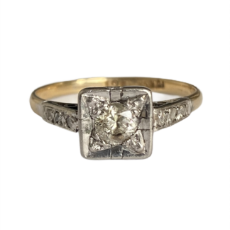Art Deco Diamond Solitaire Ring in Square Setting 18ct Gold and Platinum