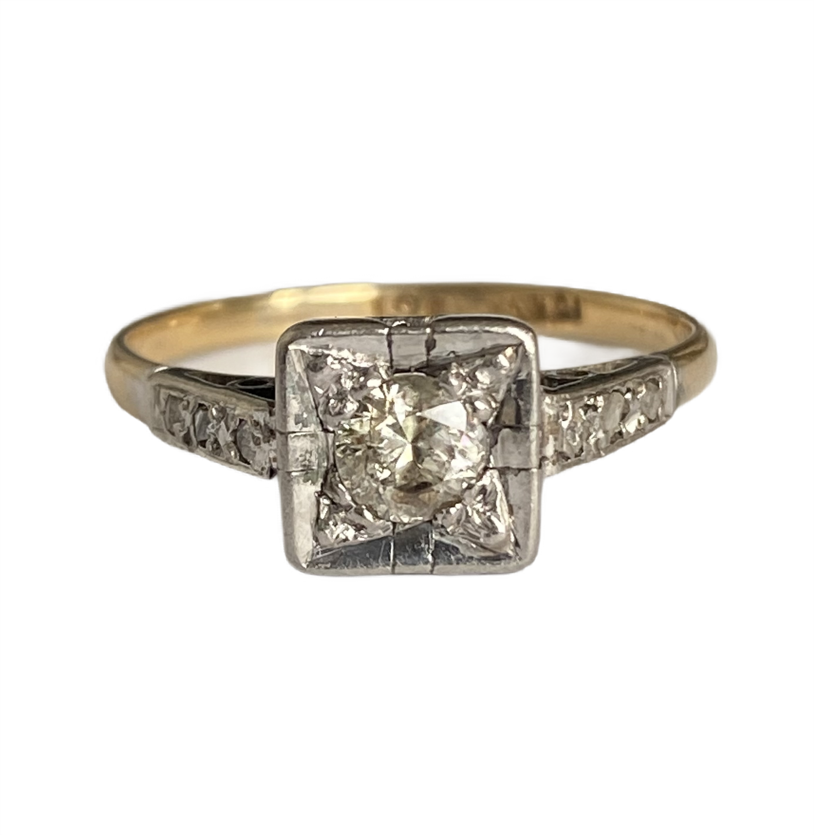 Art Deco Diamond Solitaire Ring in Square Setting 18ct Gold and