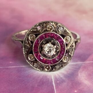 French Art Deco Ruby and Diamond Target Ring - 18ct Gold