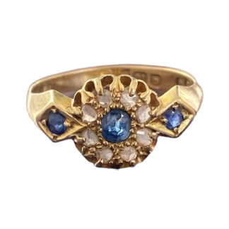 Edwardian Sapphire and Diamond Cluster Ring 18ct Gold
