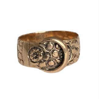 Antique Buckle Ring 9ct Gold Folate Engraving