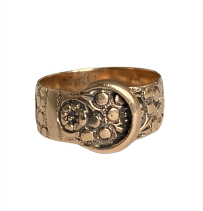 Antique Buckle Ring 9ct Gold Folate Engraving