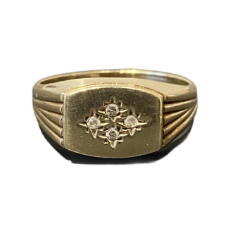 Vintage Signet Ring with Star Set Diamonds 9ct Gold