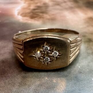 Vintage Gold Star Set Diamond Signet Ring - 9ct Gold