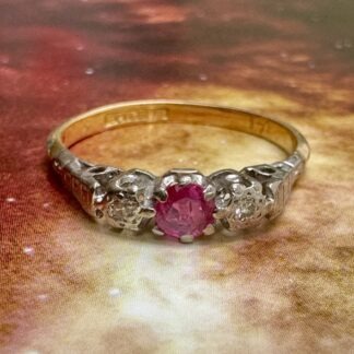 Antique Ruby and Diamond Trilogy Ring 18ct Gold and Platinum