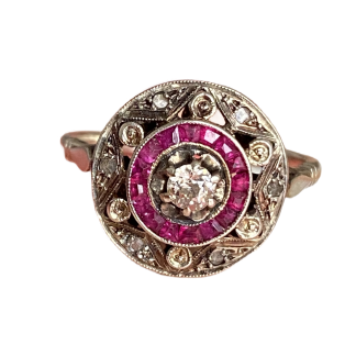 Art Deco Ruby and Diamond French Target Ring