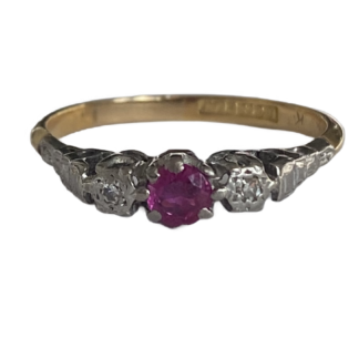 Antique ruby and diamond trilogy ring 18ct gold and platinum