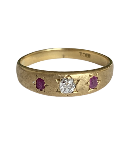 Antique Diamond and Ruby Gypsy Ring - 18ct Gold