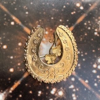 Antique Lucky Horseshoe and Clover Brooch - 9ct Gold