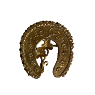 Antique Lucky Horseshoe and Clover Brooch - 9ct Gold