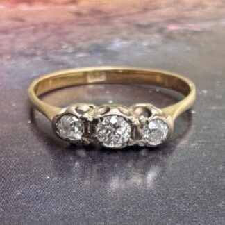 Antique Old Cut Diamond Trilogy Ring 18ct Gold