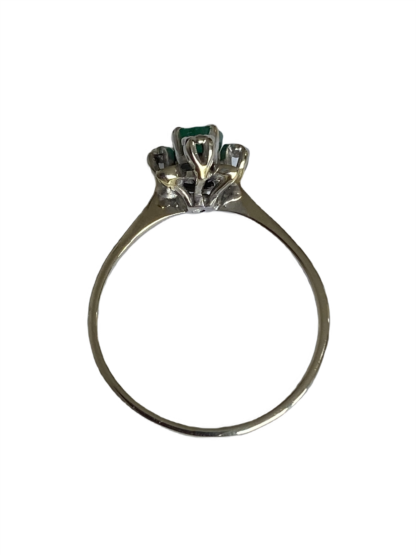 Emerald and Diamond Flower Ring - 18ct White Gold