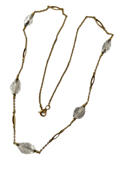 Edwardian Faceted Rock Crystal Necklace - 9ct Gold