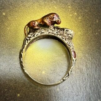 Vintage Enamelled Lion Ring 14ct Gold