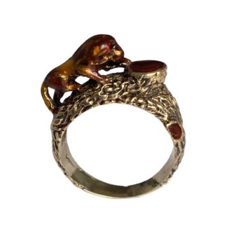 Vintage Enamelled Lion Ring - 14ct Gold