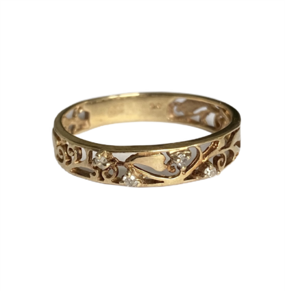 Vintage Openwork Ring With Diamond Accents - 9ct Gold