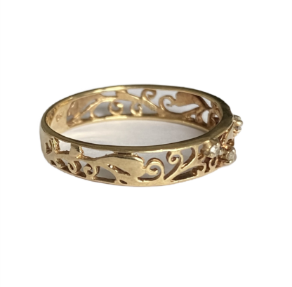 Vintage Openwork Ring With Diamond Accents - 9ct Gold