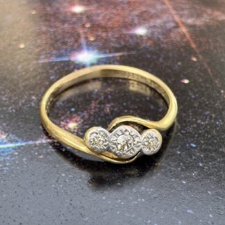 Art Deco Illusion Set Diamond Trilogy Twist Ring - 18ct Gold and Platinum