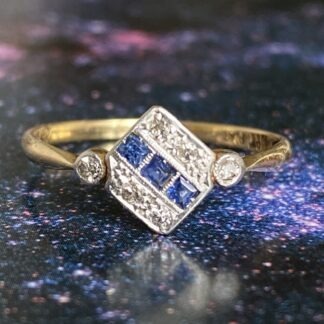 Art Deco Sapphire and Diamond Ring - 18ct Gold and Platinum