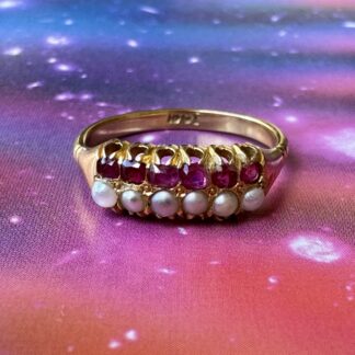 Victorian Ruby and Split Pearl Ring - 18ct Gold