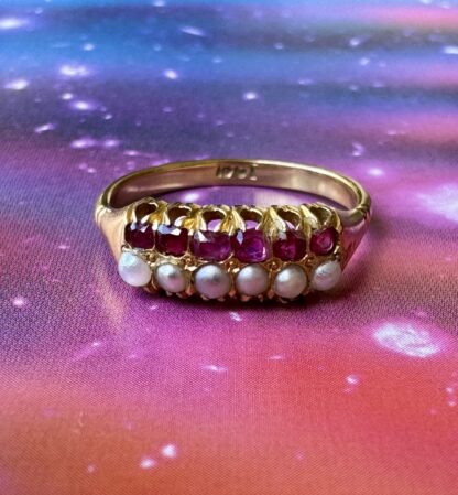 Victorian Ruby and Split Pearl Ring - 18ct Gold