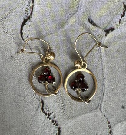 Antique Garnet Clover Earrings 15ct Gold