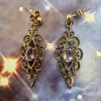 Vintage Amethyst Filigree Drop Earrings 9ct Gold