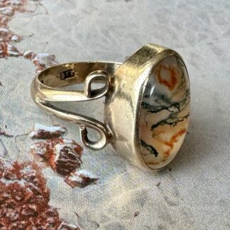 Art Nouveau Moss Agate Ring - 9ct Gold