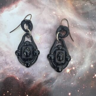 Victorian Vulcanite Drop Earrings 9ct Gold Ear Wires
