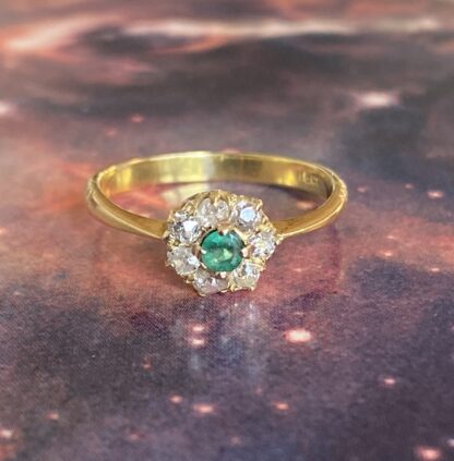 Edwardian Emerald and Diamond Cluster Ring 18ct Gold