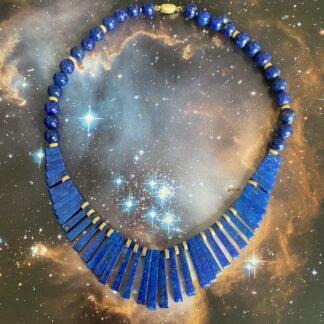 Vintage Lapis Lazuli and Gold Bead Fringe Necklace - 14ct Gold