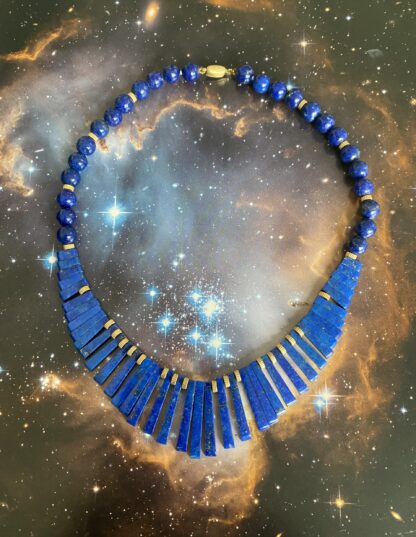 Vintage Lapis Lazuli and Gold Bead Fringe Necklace - 14ct Gold