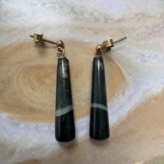 Banded Moss Agate Drop Earrings 9ct Gold