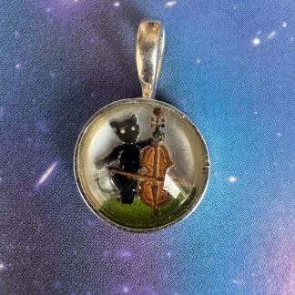 The Cat and The Fiddle - Reverse Painted Intaglio Pendant - Sterling Silver