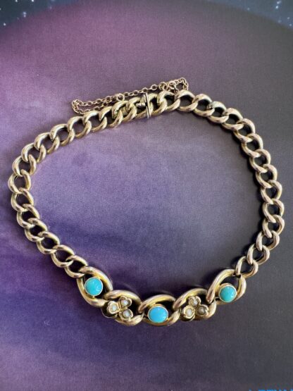 Antique Turquoise and Pearl Bracelet - 9ct Gold